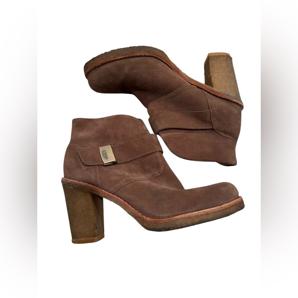 UGG Australia Brienne Suede Heeled Ankle Boots Women's Size 8.5 Beige Tan